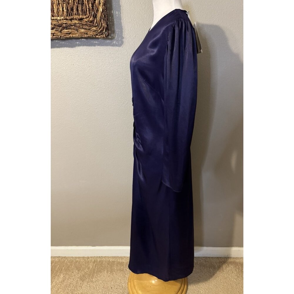 & Other Stories Midi Dress 10 Purple 3/4 Long Sleeve Stretch 20's Retro NWT - Picture 9 of 10